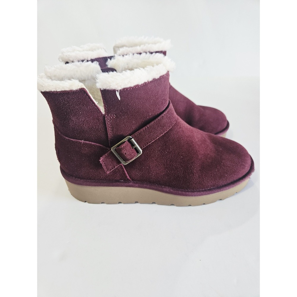 Koolaburra By UGG Boots Womens Size 9 Red Suede Ankle Wedge Faux Fur Lined Zip - Picture 6 of 16